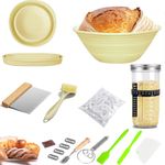 YIN AISIKE 9 Inch Round Sourdough Starter Kit, Foldable Baking Basket, Sourdough Starter Jar Set, Dough Scraper, Baking Tools Banneton Bread Proofing Basket with Bread Lame