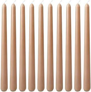 10 Inch Light-Mocha Taper Candles for Home Decoration, 10 Pack Unscented Candlesticks for Dinner Wedding Party, Smokeless and Dripless Candle Sticks