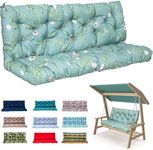 LOYID Outdoor Bench Cushions, Garden Swing Seat Cushions with Backrest 2-3 Seateroutdoor Swing Replacement Cushions, Waterproof,Washable（60"x40"x4" Floral Green）