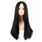 MapofBeauty 28 Inch/70 cm Monochrom Side Bangs Long Straight High Temperature Fiber Fashion Wig (Black)