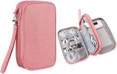 T Tersely Electronics Accessories Organizer Pouch Bag, Double Layers Electronic Organiser Travel Cable Gadget Bag for Cable, Phone, SD Card (Pink)