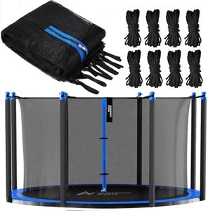 Trampoline Net Replacement 15 FT Netting Replacement for Round Frame Trampolines Enclosure Net 8 Straight Poles with Protection Buckles Adjustable Straps Zipper (Net only, 15FT - 8 Poles)