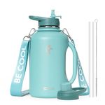 Half Gallon Water Bottle Insulated, Coolflask 64 oz Insulated Stainless Steel Water Jug Metal Double-Walled Vacuum Large Flask with Strap Straw Leakproof, Keep Cold 48 Hrs Hot 24hrs, Green