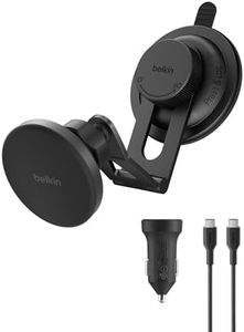 Belkin BoostCharge Qi2 Wireless Car Charger, Magnetic Car Phone Holder & Vent Mount with USB C Cable, MagSafe Compatible Fast Charging Phone Holder for iPhone, Galaxy, Pixelsnap & More - Black