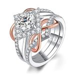 JewelryPalace Infinity Knot 1.5ct Cubic Zirconia Halo Engagement Rings for Her, 925 Sterling Silver 14K Rose Gold Promise Ring for Women, Simulated Diamond CZ Wedding Rings Band Enhancer Bridal Sets P