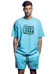 Fflirtygo Men Just Keep Going Graphic Print Cotton T-Shirt & Short Set for Men in Turquoise Color, 3X-Large