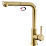 Tohlar Gold Kitchen Tap, Kitchen Taps with Pull Out Sprayer, Brushed Gold Stainless Steel Mixer Taps 1 Hole 360° Swivel Spout Magnet Bar Sink Faucet 2 Water Modes, Single Lever Kitchen Tap in Gold