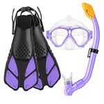 Seovediary Kids Snorkel Set, Mask Fins Snorkeling Gear for Kids Anti-Fog Swim Goggles 180 Panoramic View Dry Top Snorkel and Dive Flippers Combo with Travel Bag for Snorkeling Training Swimming Diving