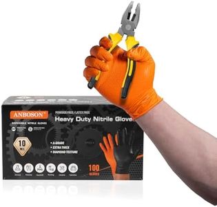 ANBOSON 10 Mil Nitrile Disposable Gloves Heavy Duty Mechanic Gloves Raised Diamond Texture Thick Orange, 100 Pack Large