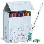 Ohuhu 100 Colouring Pens, Dual Tip Brush Pens Felt Tip Pens, Art Markers Set with Fineliner, for Kids Adults Colouring Book Drawing Calligraphy Sketching Journal, Maui - White Storage Case