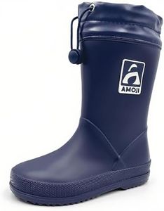 Amoji Kid Rain Boots Boy Mud Rubber Garden Farm Boots Waterproof Rain Shoes YX6517 Navy 2.5-3 Big Kid