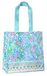 Lilly Pulitzer Blue/Green Market Shopper Bag, Reusable Grocery Tote with Comfortable Shoulder Straps, Aqua La Vista