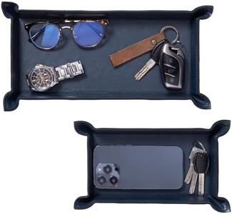 Navaris Faux Leather Tray Set - 2 Valet Organizer Trays for Bedside Table, Night Stand, Desk - Store Keys, Change, Wallet, Phone, Glasses - Navy Blue