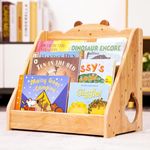 Woodtoe Montessori Bookshelf for Kids, Natural Wood Bookcase with Chalkboard & Storage, Kids Magazine Rack Book Display Organizer, Classroom Bookshelves Kids Furniture Birthday for Boys Girls 3+