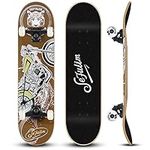 Sefulim 31 x 8 Inch Complete Skateboard 7 Layer Canadian Maple Double Kick Deck Concave Cruiser Trick Skateboard for Boys Girls Teens Adults Beginner