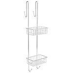 Bamodi Shower Caddy Hanging - 2 Tier Over Door Chrome Plated - No Drilling Required - Fits Shower Screens up to 0.78 inches - Hangable Shower Rack with 2 Towel Hooks (27.5 x 7.5 x 7.3 INCHES)