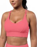 Grace Form Sports Bra for Women Strappy Medium Support Push Up Padded Sports Bra for Running Workout Bra Yoga Bra Strawberry Pink