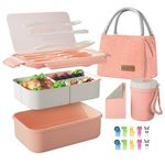 bento box for kids,1100ml leak-proof bento box,mom's choice kids lunch box,cute fruit fork,cleaning cloth,nutrition cup,lunch bag set(17pcs) BPA free,dishwasher and microwave safe (Pink Set)