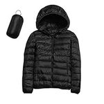 Womens Packable Puffer Jacket Winter Warm Lightweight Down Jacket Slim Fit Hooded Jacket Short Duck Bubble Coat with Hood, A-black, Medium