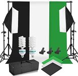 YISITONG Studio Continuous Lighting Kit Softbox Kit Background Set - 2 Softbox + 10*5.2ft Backdrops(Black White Green) + 6.6*6.5ft Background Support + Light Stand + 2x 135W 5500K Bulbs + Portable Bag