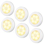 AMIR Upgraded Motion Sensor Light, Cordless Battery-Powered LED Night Light, Stick-Anywhere Closet Lights Stair Lights, Safe Lights for Hallway, Bathroom, Bedroom, Kitchen (Warm White- Pack of 6)