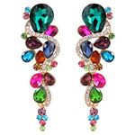 Clearine Bohemian Boho Multiple Crystal Teardrop Wedding Bridal Long Dangle Chandelier Earrings for Women Colourful Multicolour Gold-Tone