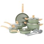 Kitchen Academy 12 Pieces Nonstick Pots and Pans Set, Induction Cooking Pan Set, Non Stick Saucepan Set, Frying Pan Set (Green)