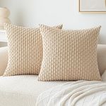 AQOTHES Set of 2 Khaki Decorative Throw Pillow Covers 18 x18 Inch, Striped Corduroy Square Cushion Case Covers Throw Pillows for Sofa Couch Living Room Home Decors