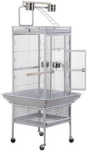 SUPER DEAL PRO 61-inch 2in1 Large Bird Cage with Rolling Stand Playtop Parrot Chinchilla Finch Cage Macaw Conure Cockatiel Cockatoo Pet House Wrought Iron Birdcage, White