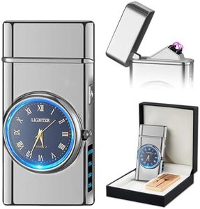 SKRFIRE Electric Lighter Double Arc Plasma Lighter, Rechargeable Lighter with Battery Display Indication Cool Lighter Revolve with Gift Box for Friends, Family, Candles(Silver)