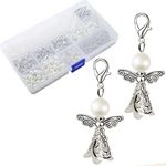 HERZWILD Guardian Angel Make Your Own 50 Set Key Ring Angel Charm Pearl Angel Pendant for DIY Wedding Jewellery Necklace Crafts (B)