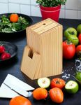 SWH Wooden Knife Stand/Holder with 6 Universal Knife Slot, 1 Sharpener Rod & Scissor Slot Each- Knife Holder for Kitchen in Pine Wood