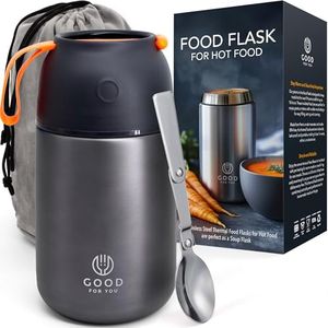 GOOD FOR YOU Insulated Food Flask - 730ml Stainless Steel Jar for Hot and Cold Meals – Double-Wall Insulation, Thermal Food Container for School, Office, Travel, Camping - Foldable Spoon