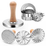 3+5 Cookie Stamps Biscuit Cutter Set, Luxiv 3 Molds Metal Cookie Press Mold Wooden Handle Biscuit Embossing Stamp Mold, 5 Size Cookie Cutter Tool, Hand-press Cookie Stamper for DIY Baking Tool
