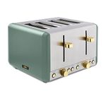 Tower T20051JDE Cavaletto 4-Slice Toaster with Defrost/Reheat Settings, Stainless Steel, 1800W, Jade Green AND Champagne Gold