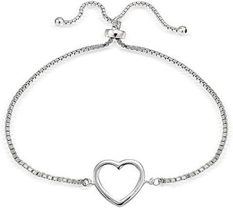 Hoops & Loops Sterling Silver Open Heart Polished Adjustable Pull String Bracelet