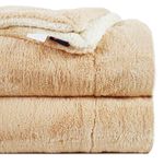 VAS COLLECTIONS Luxurious Soft Faux Rabbit Fur with Sherpa Blanket - Fluffy, Cozy, Warm, Reversible Blanket for Double Size Bed 500GSM Blanket with Bag Packing - Color- Beige, 240 x 230 Cm, WT- 3Kg