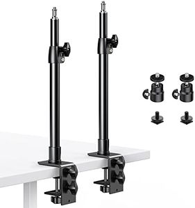 Dazzne 2-Pack Camera Desk Mount Stand with 1/4" Ball Head and Cold Shoe Mount Adapter,12.9-22" Tabletop Mounts Stand, Adjustable Aluminum Desktop Light Stand, for DSLR Camera, Ring Light, Video Light