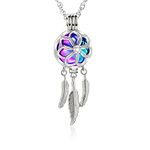 shajwo Dream Catcher Urn Necklace for Ashes for Women Men Cremation Jewelry Flower Feather Keepsake Memorial Hollow Pendant,Rainbow