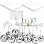 75 Pcs Disco Ball Table Number Holders, Mirror Ball Place Card Holder with Swirl Wire and Place Cards, Silver Photo Holder Name Card Stand Clips for Display Menu, Centerpieces, Wedding, Birthday