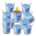 Pure Source India Glass Votive Candle, Pack of 12, Scented (Ocean Blue)