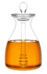 Mkono Honey Dispenser Glass Honey Pot Honey Jar with Dipper Sticks and Lid Cover Honey Containers Holder for Home Kitchen, 14 Ounces