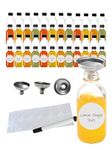 Smiths Mason Jars 48 pack x 2oz / 60ml mini glass bottles with pouring funnels, Clear Boston Bottle Round Sample. Ideal for Essential Oils, Ginger Shots, fruit juices, Whiskey & Wedding favor