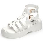 Trary Platform Sandals, Gladiator Sandals for women, Women's Platform Sandals Espadrille Wedge Lightweight, White, 8.5