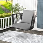 RELAX4LIFE Single Outdoor Porch Swing - Hanging Swing w/Cushions, Rattan Backrest, Metal Frame, 2 Ropes, Max 400 LBS Load, Swinging Seat for Balcony Backyard Garden, 1-Person Patio Swing Chair (Grey)