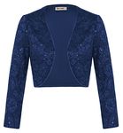 GRACE KARIN Women 3/4 Sleeve Shrug Jacket Blazer Bolero Sequin Jacket Long Sleeve Open Front Cropped Bolero Navy Blue Sequin M