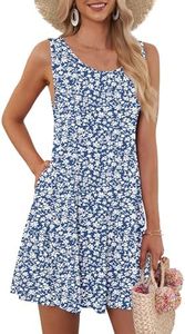 AUSELILY Women's Summer Dress Sleeveless Floral Mini Dresses with Pockets Bohemian Dress 2025 New Gray Blue Flower S