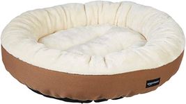 Amazon Basics Round Cat Bed Plush Flannel Top, Pet Cat and Dog Bed for Indoor Use, 51 x 51 x 15 cm (L x W x H), Cream/Brown