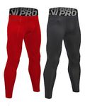 LNJLVI Men's Compression Leggings with Zip Pockets Sports Tights Running Pants (Red-Black,L)