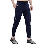 BLUE STAR SHARK Men's Premium Lycra Stretchable Regular Fit Cargo Stylish Joggers Track Pant Lower | Smooth Soft Feel, with Pockets | Logo on Front Navy Blue